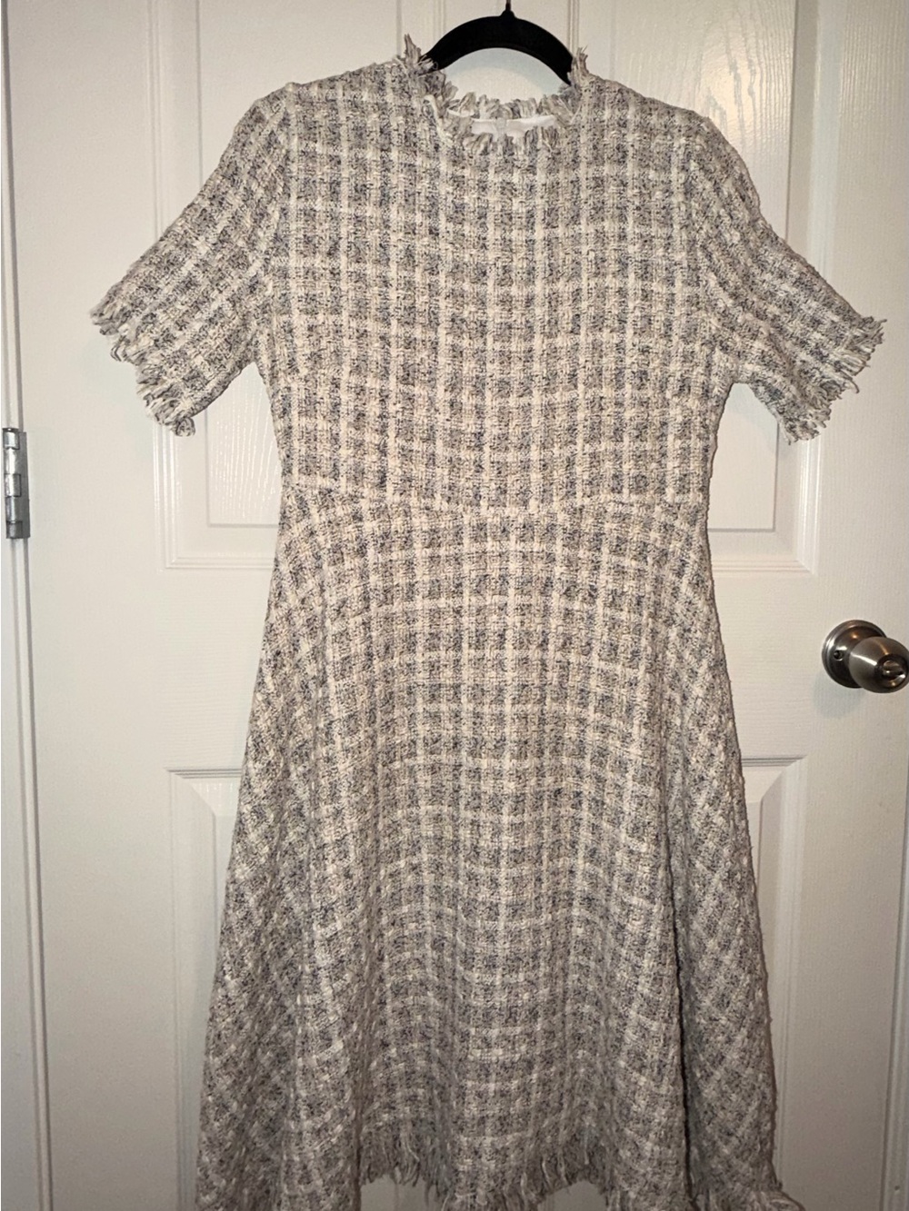 NWT Textured Cream and Gray Tweed Fit-and-Flare Dress